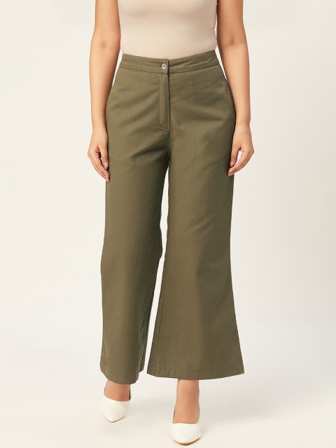 

Alsace Lorraine Paris Women Olive Green Flared Solid Bootcut Trousers