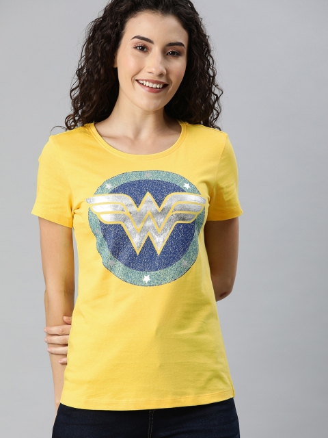 

Huetrap Women Yellow Wonder Woman Printed Round Neck T-shirt