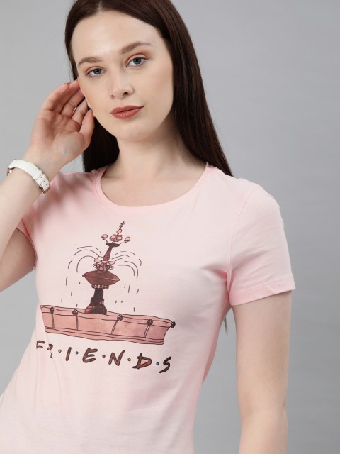 

Huetrap Women Pink Printed FRIENDS Round Neck T-shirt