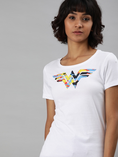 

Huetrap Women White Wonder Women Printed Round Neck Pure Cotton T-shirt