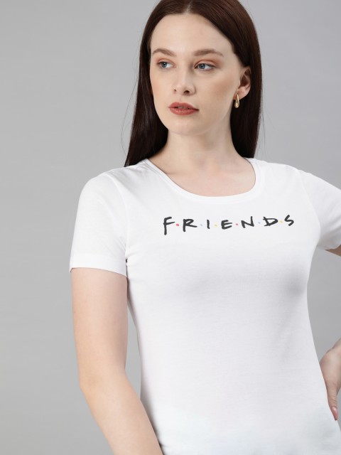 

Huetrap Women White Printed FRIENDS Round Neck T-shirt