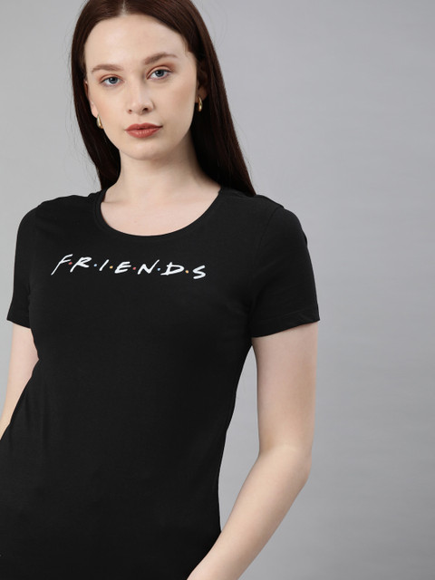 

Huetrap Women Black Printed FRIENDS Round Neck T-shirt