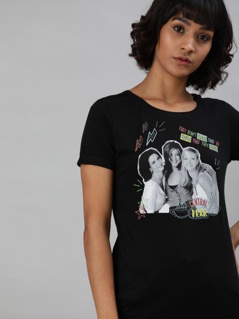 

Huetrap Women Black FRIENDS Printed Round Neck Sustainable T-shirt