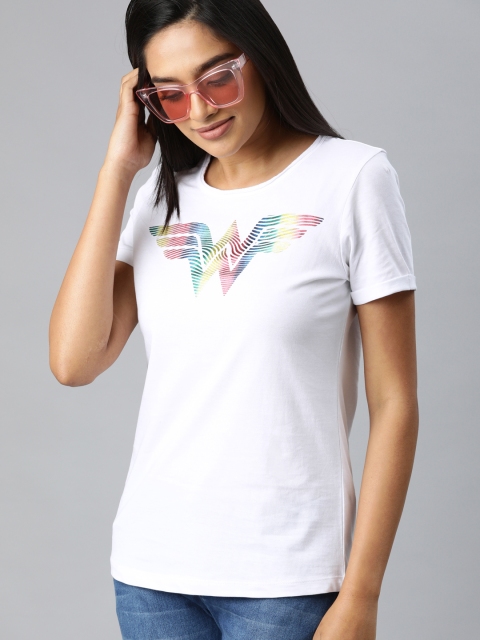 

Huetrap Women White Wonder Women Printed Round Neck Pure Cotton T-shirt