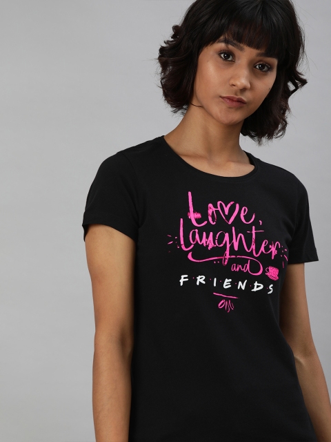 

Huetrap Women Black FRIENDS Printed Round Neck Sustainable T-shirt