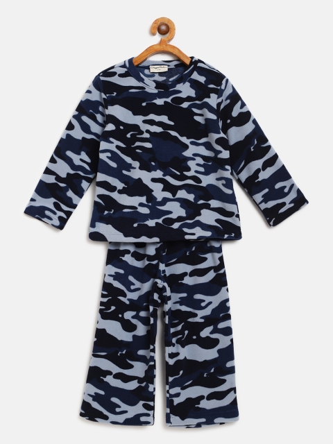 

CrayonFlakes Girls Blue Camouflage Print Fleece Night Suit