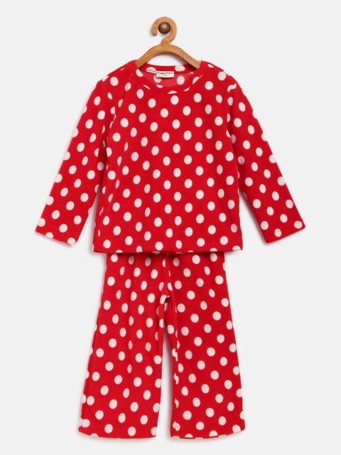 

CrayonFlakes Girls Red & White Polka Dot Print Fleece Night Suit