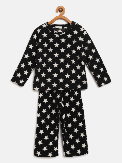 

CrayonFlakes Girls Black & White Star Print Fleece Night Suit