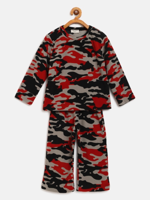 

CrayonFlakes Girls Grey & Black Camouflage Print Fleece Night Suit