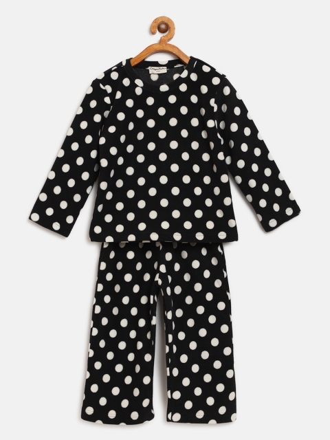 

CrayonFlakes Girls Black & White Polka Dot Print Fleece Night Suit