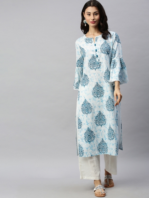

Aprique FAB Women Blue & White Printed Straight Kurta