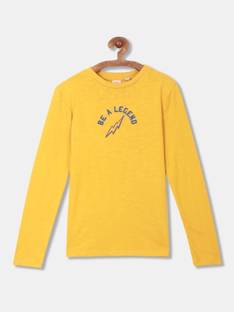 

GAP Boys Yellow Typography Printed Cotton T-shirt