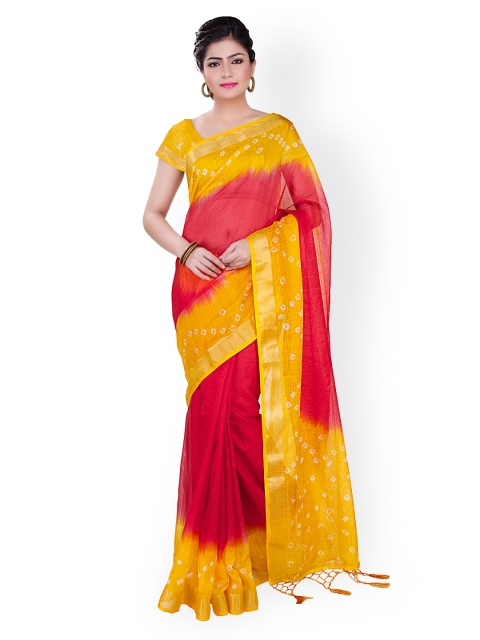 

Rajnandini Pink & Yellow Kota Cotton & Silk Bandhani Print Saree