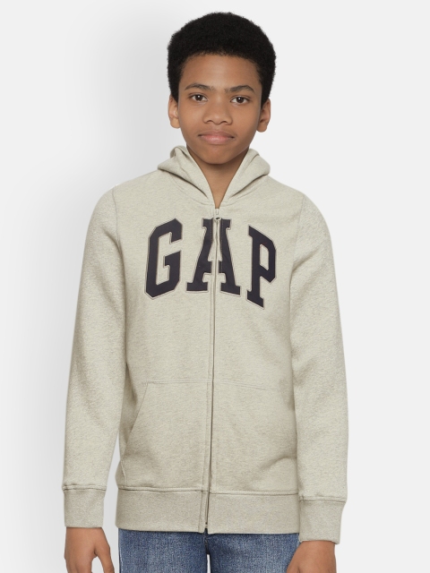 

GAP Boys Grey Melange Printed Hooded Sweatshirt