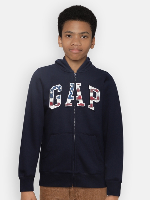 

GAP Boys Navy Blue Self Design Hooded Sweatshirt