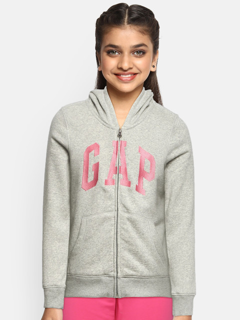 

GAP Girls Grey Melange Printed Hooded Sweatshirt