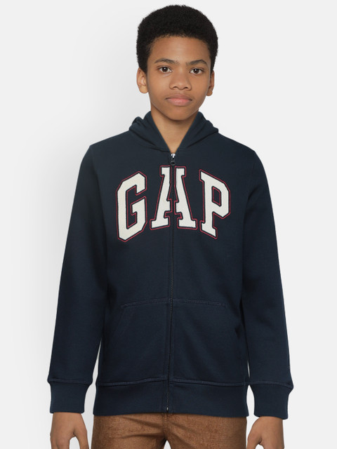 

GAP Boys Navy Blue Self Design Hooded Sweatshirt