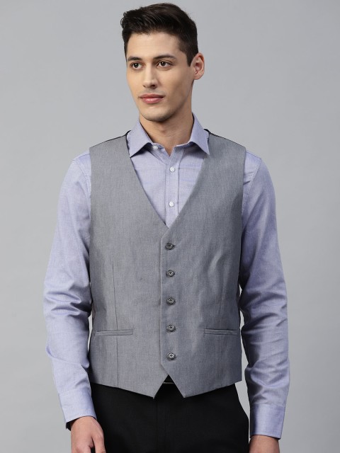 

Marks & Spencer Men Grey Slim Fit Solid Pure Cotton Waistcoat