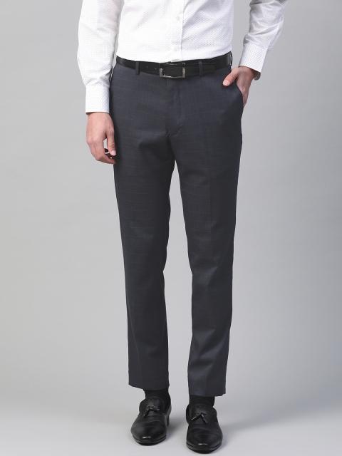 

Marks & Spencer Men Navy Blue Skinny Fit Checked Formal Trousers