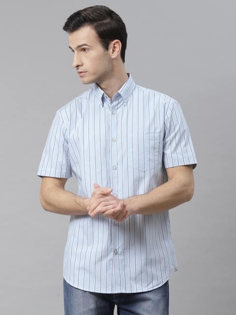 

Marks & Spencer Men Blue Regular Fit Striped Casual Shirt