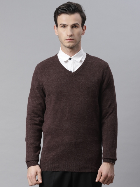 

Marks & Spencer Men Burgundy Solid V- Neck Pullover