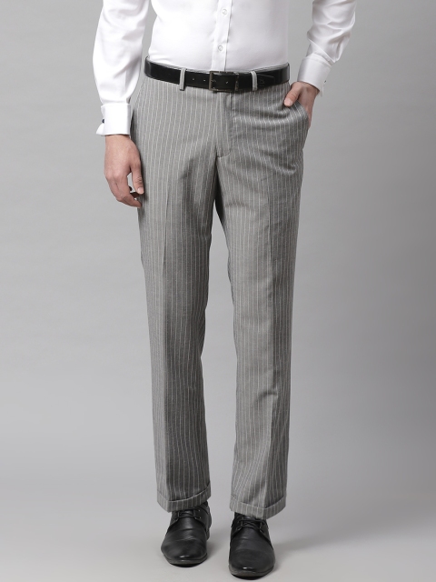 

Marks & Spencer Men Grey & White Striped Slim Fit Formal Trousers