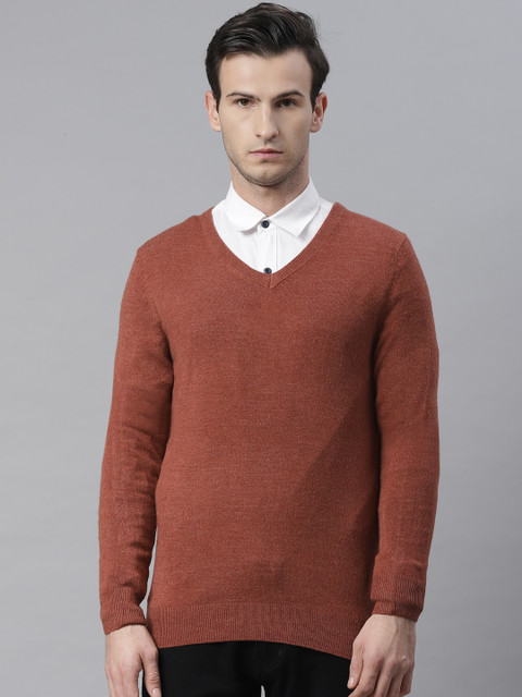 

Marks & Spencer Men Rust Red Solid V- Neck Pullover