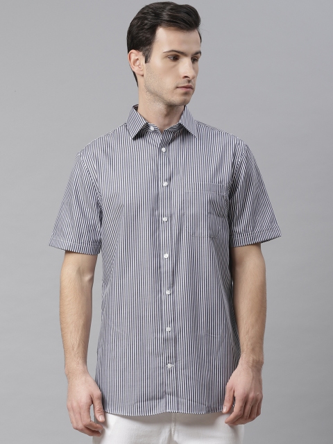 

Marks & Spencer Men Navy Blue & White Regular Fit Non Iron Striped Casual Shirt