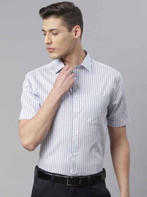

Marks & Spencer Men Blue & White Regular Fit Non Iron Striped Formal Shirt