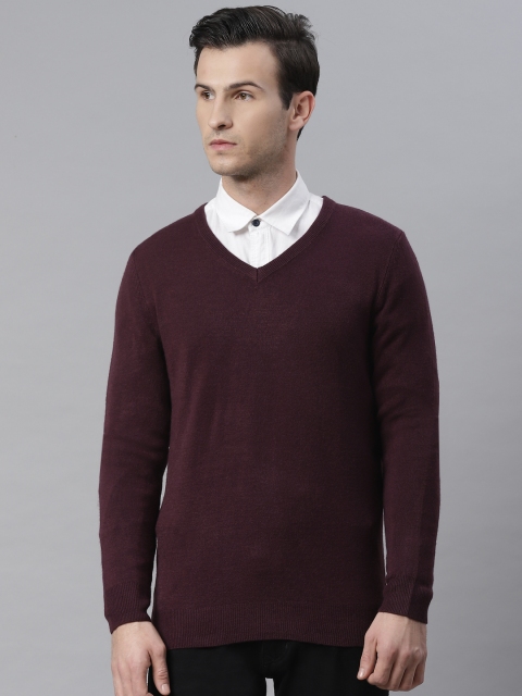 

Marks & Spencer Men Aubergine Solid Pullover Sweater, Burgundy