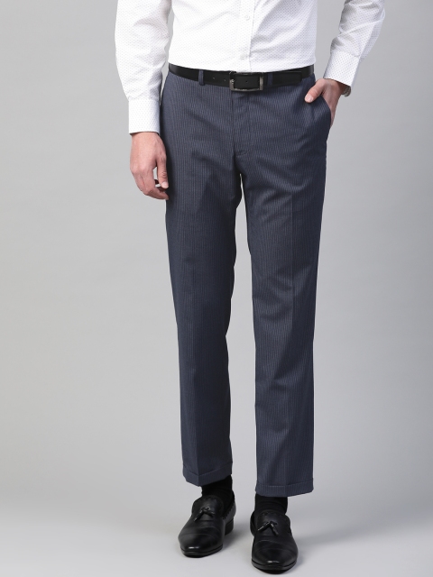 

Marks & Spencer Men Navy Blue & White Slim Fit Striped Formal Trousers
