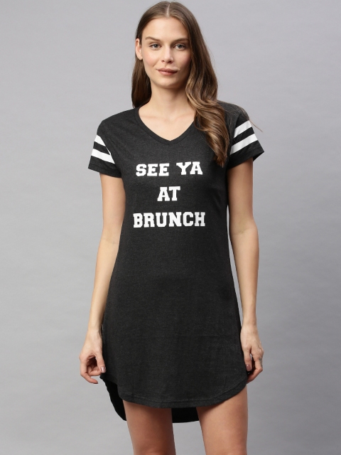 

HERE&NOW Black & White Typography Print Sleep Shirt with Striped Detail