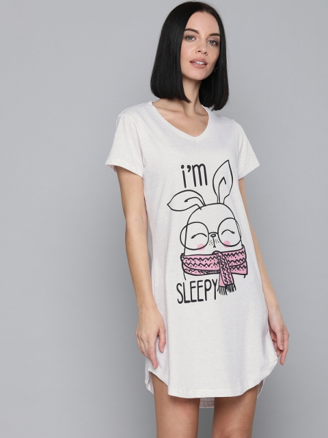 

HERE&NOW Women Grey Printed Sleep Shirts