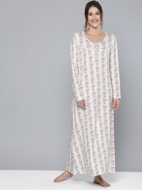 

HERE&NOW White & Grey Floral Printed Nightdress
