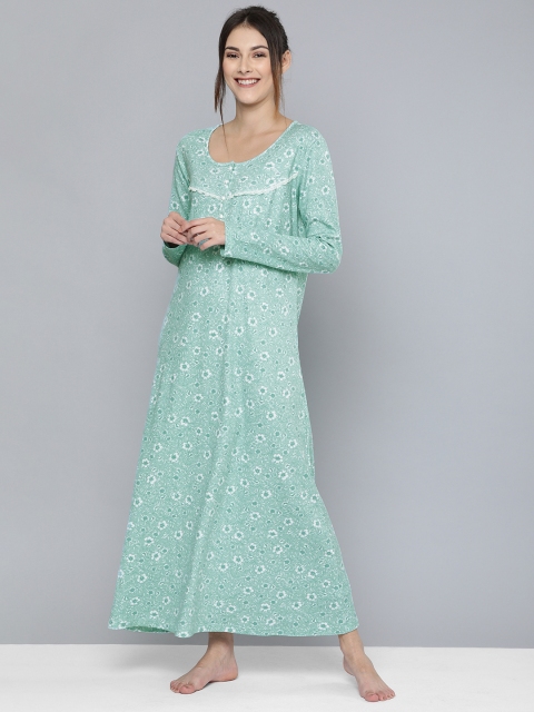 

HERE&NOW White & Green Floral Printed Nightdress