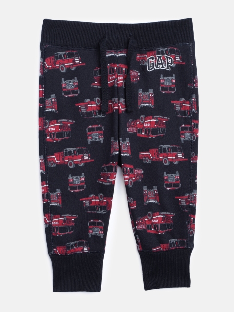 

GAP Boys Navy Blue And Red Printed Straight Fit Joggers