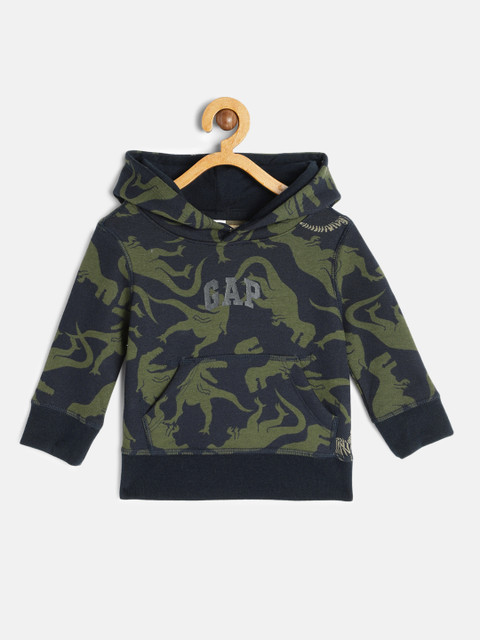

GAP Boys Navy Blue & Green Printed Hooded Sweatshirt