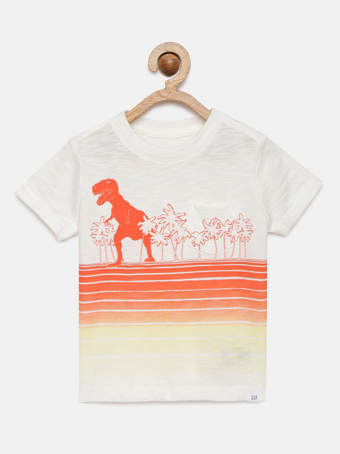 

GAP Boys White Printed Round Neck T-shirt