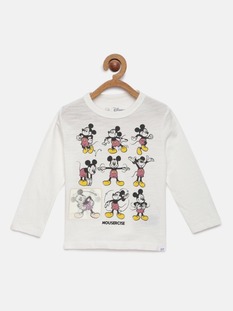 

GAP Boys White Mickey Mouse Printed Round Neck T-shirt