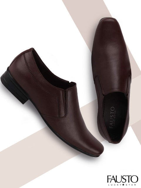 

FAUSTO Men Brown Solid Leather Formal Slip-Ons