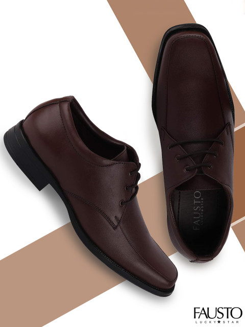 

FAUSTO Men Brown Solid Leather Formal Derbys