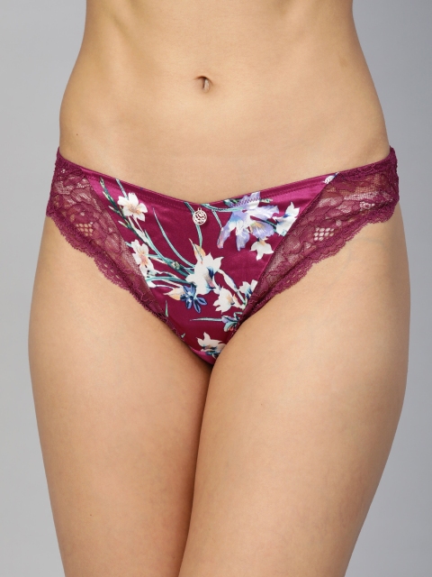 

Marks & Spencer Women Magenta Floral Printed Low-Rise Bikini Briefs T816400JMAGENTA-