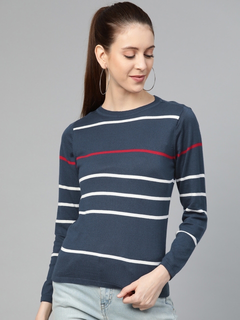

Allen Solly Woman Navy Blue & White Striped Pullover