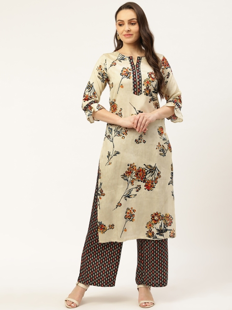 

Laabha Women Beige & Navy Blue Printed Kurta with Palazzos