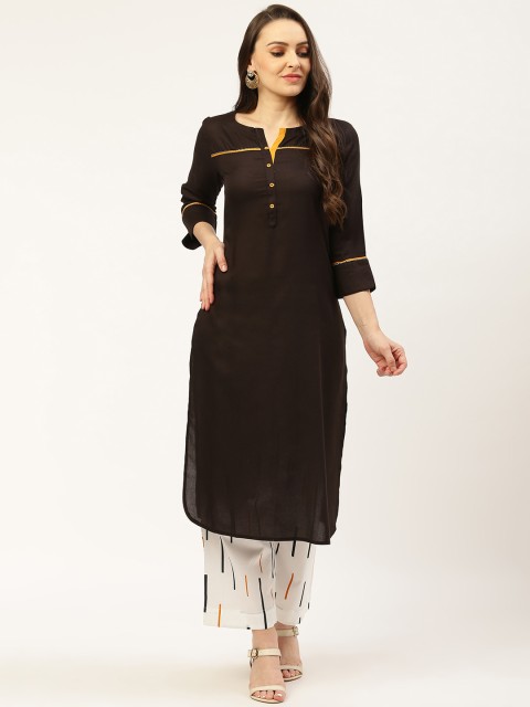 

Laabha Women Black & White Solid Kurta with Geometric Print Palazzos