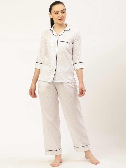 

Laabha Women White & Navy Blue Printed Night suit