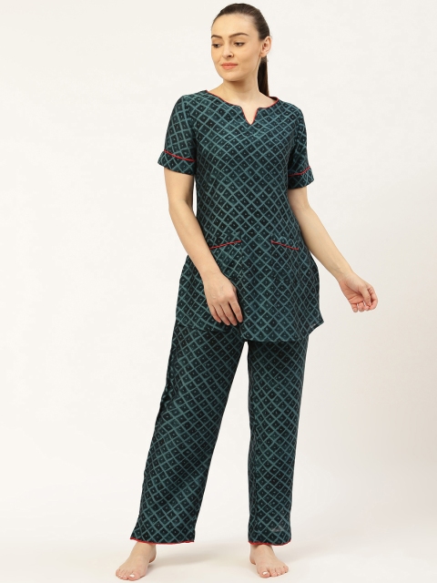 

Laabha Women Teal Blue Printed Night suit