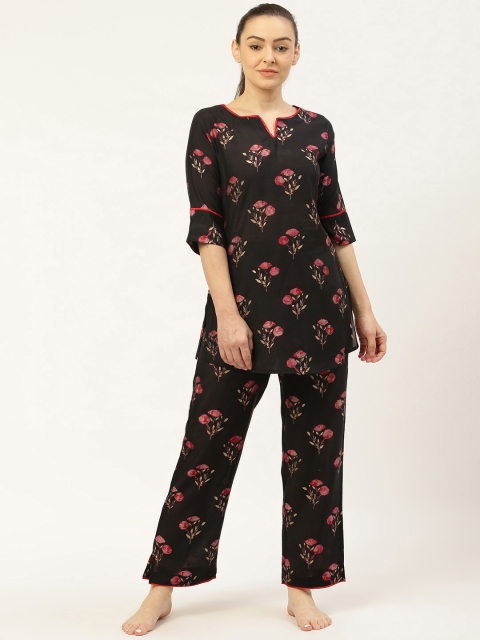 

Laabha Women Black & Pink Printed Night Suit