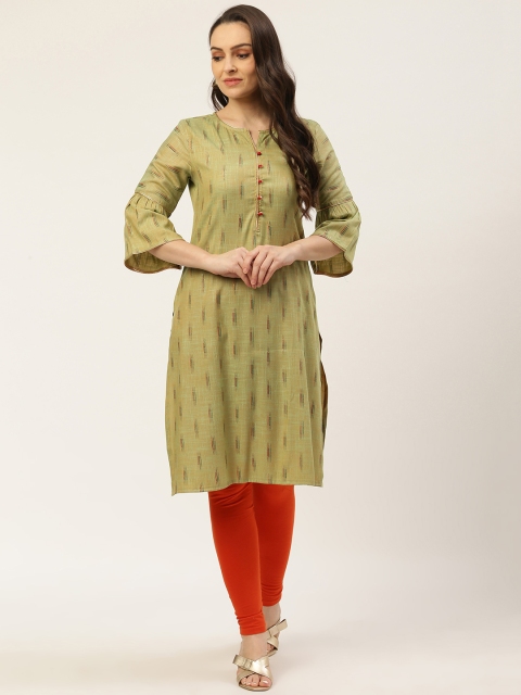 

Laabha Women Green & Red Printed Straight Kurta