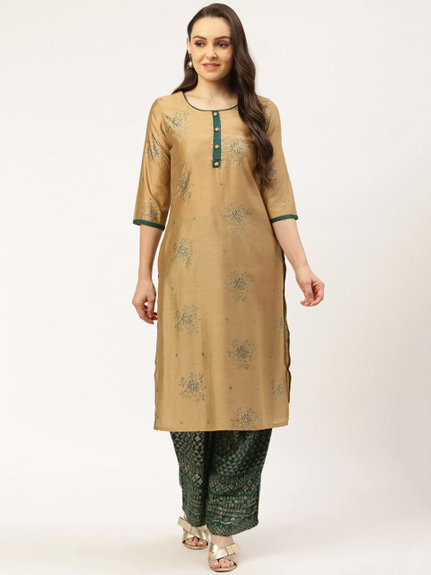

Laabha Women Beige & Green Printed Kurta with Palazzos